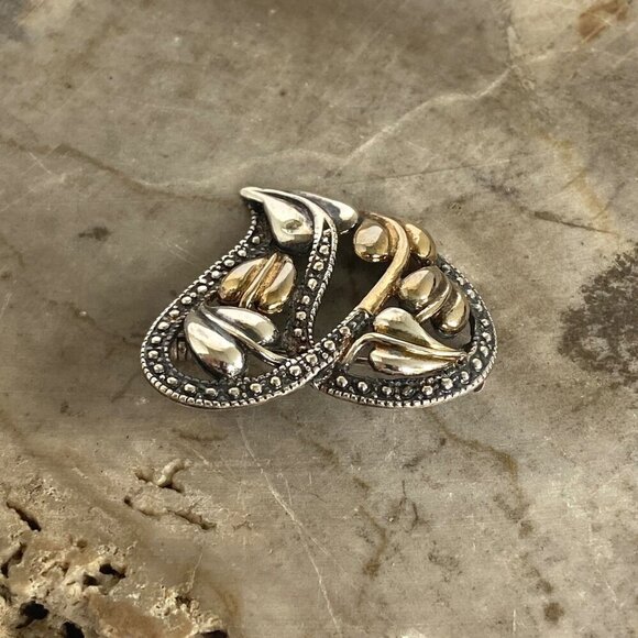 Sterling Silver 925 Mixed Metal Gold Vermeil Foliage Leaf Floral Heart Brooch - Picture 16 of 16